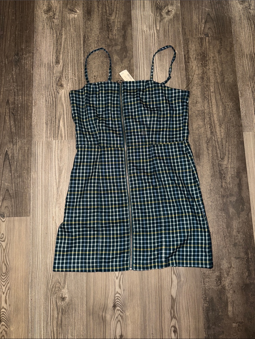 Aeropostale Navy and Yellow Plaid Zip-Front Mini Dress